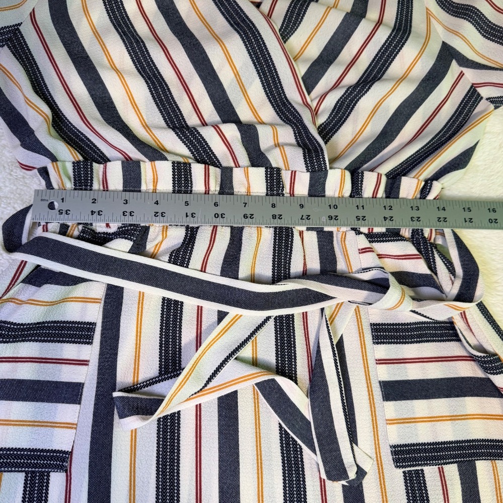 Monteau Los Angeles Striped Wrap Dress Navy Orange Cream V-Neck Pockets Large - Picture 11 of 16